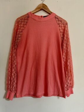 Coral Lace-Sleeve Long Sleeve Top